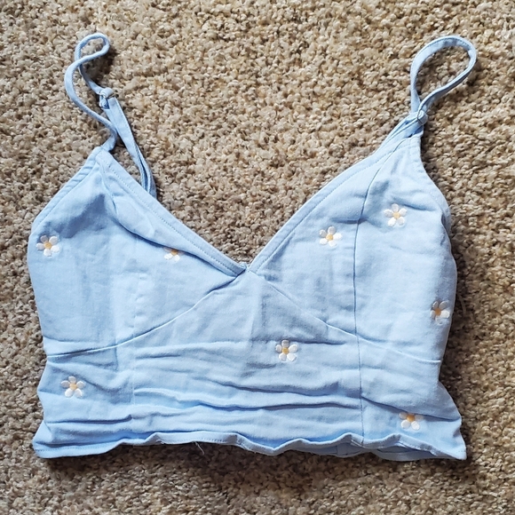 Blue Blush Tops - Blue Blush Light Blue Floral Embroidered Cropped Cami